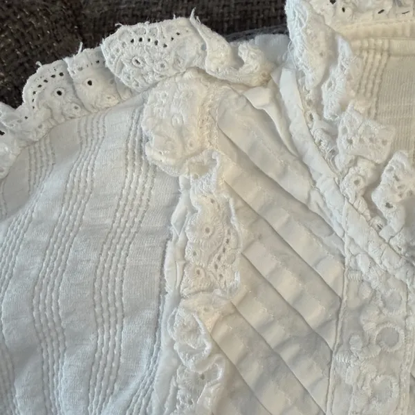 White Ruffled Women's knit top by Free People “More Romance” white medium - Image 4