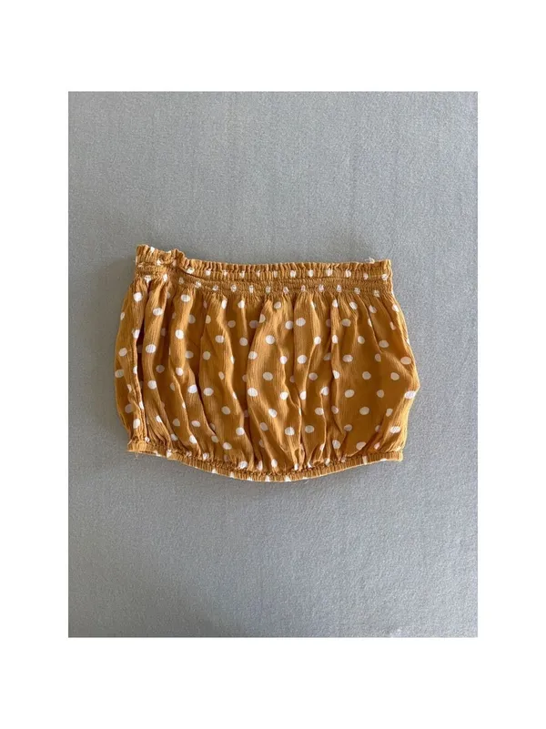 Billabong Tube Top Large Mustard Yellow Polka Dot Smocked Cropped Strapless - Image 2