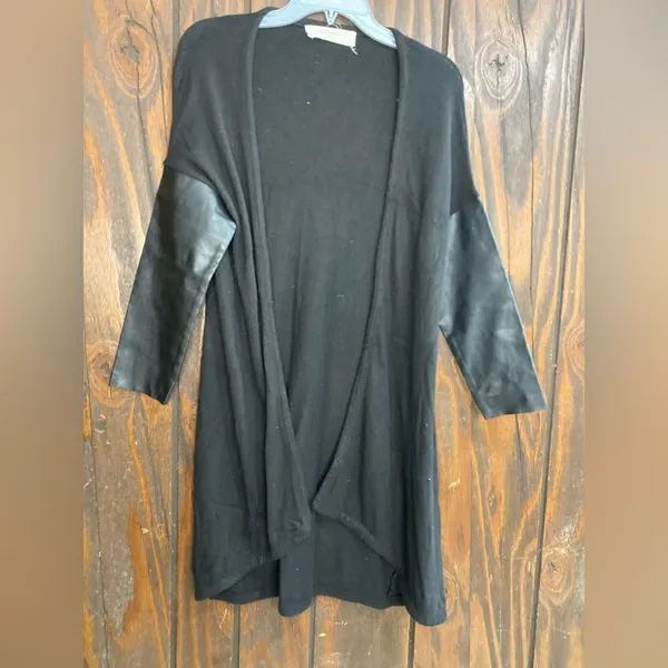 Zara black faux leather elbow open cardigan size medium - Image 13
