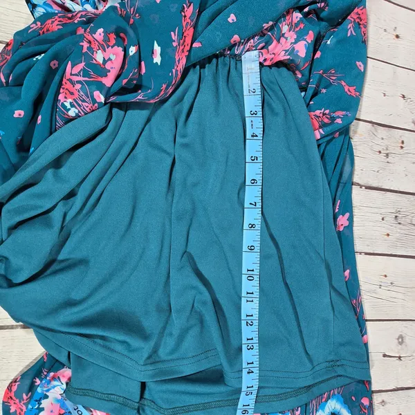 Fate Floral Maxi Dress Teal‎ Blue Pink Spaghetti Strap Elastic Waist M Halter - Image 15