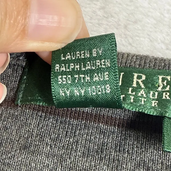 Lauren‎ Ralph Lauren Petite Gray Striped Button Shoulder Long Sleeve Top PL - Image 6