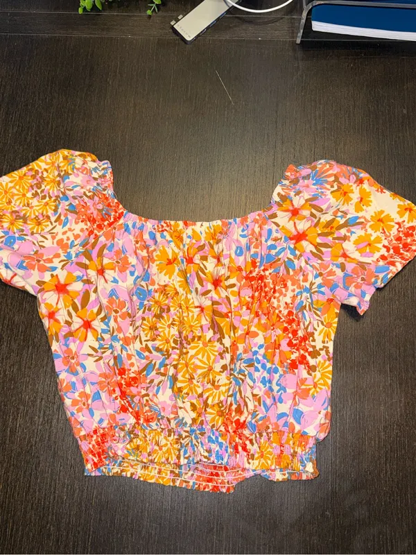 Sadie & Sage Floral Off-the-Shoulder Smocked Crop Top Boho Cottagecore - Image 3