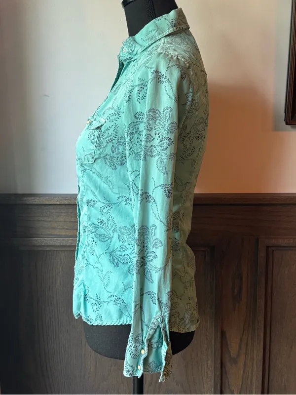 Ryan Michael silk blend teal western button down xs Blue - Image 2