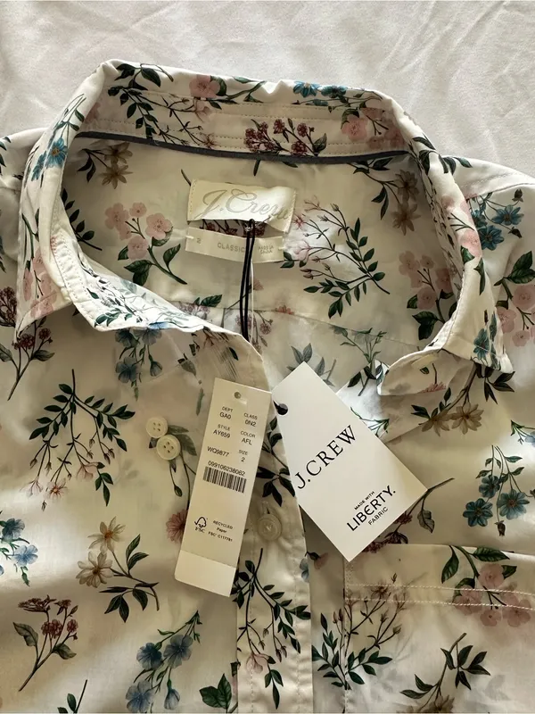 J. Crew Liberty Fabric White Floral Button Down Blouse NWT Size 2 XS - Image 5