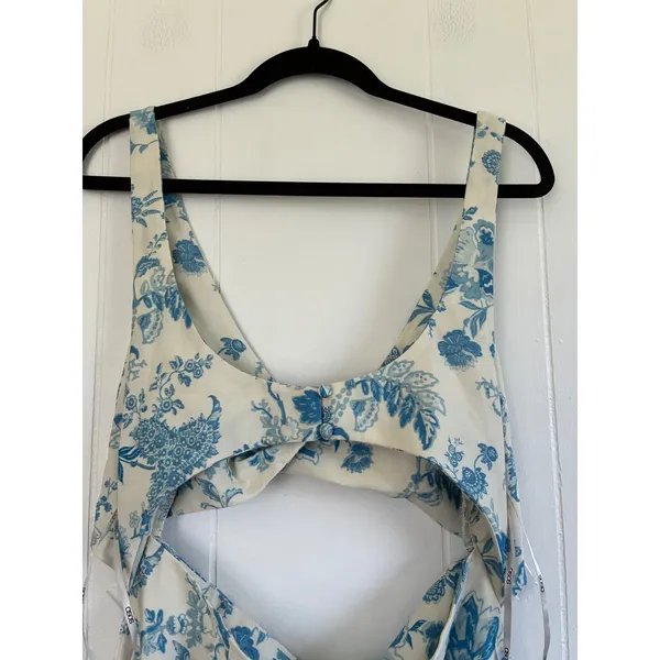 ASOS DESIGN Blue Floral Toile Cutout Midi‎ Dress Size US 10 Twisted Bust Summer - Image 6