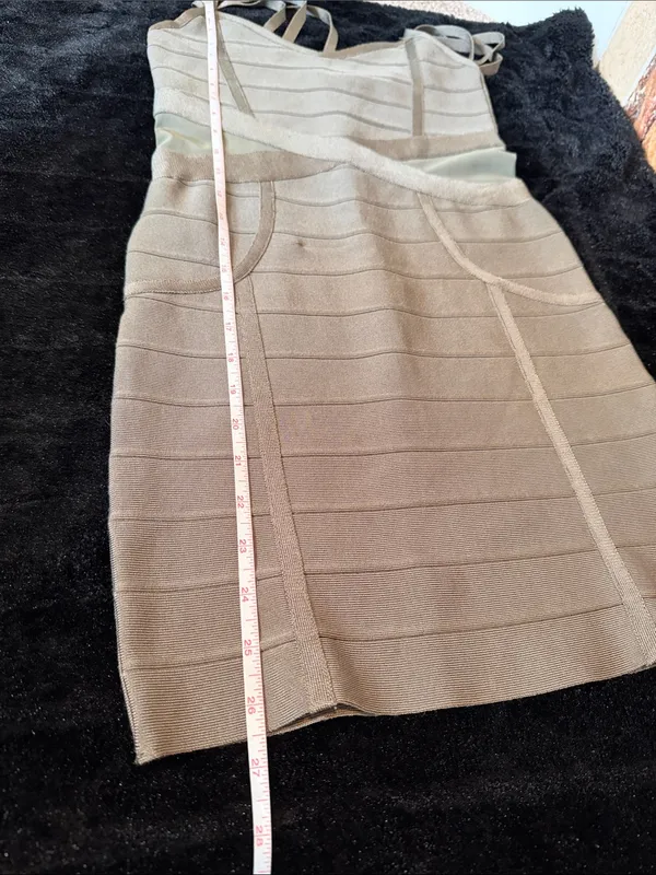 Bebe Dusty Olive Strappy Bandage Bodycon Mini Dress Mesh Cutout Sides Size XS - Image 12