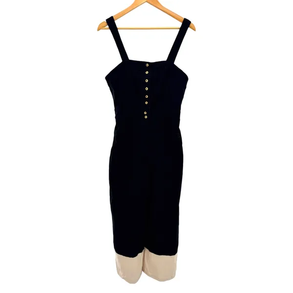 Maeve Anthropologie The Colette Jumpsuit Black White Colorblock Linen Blend 4 - Image 4