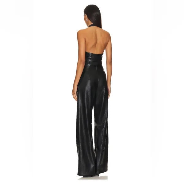 Amanda Uprichard‎ X Revolve Isadore Faux Leather Jumpsuit in Black size small - Image 3