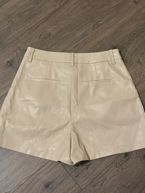 7 For All Mankind Cream High-Waist Faux Leather Shorts size medium - Image 2