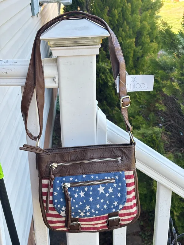 Minicci Americana Stars & Stripes Canvas Crossbody Bag - Brown & Red/White/Blue - Image 2