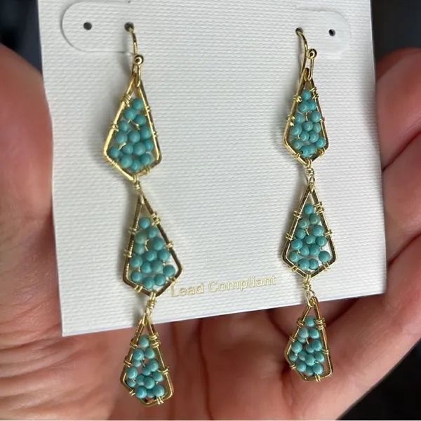 NWT PANACEA Triple Bead Drop Earrings Gold - Image 4