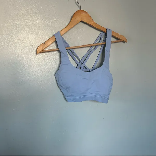 Women's Lululemon Light Blue Strappy Back Sports Bra Medium Support - Image 3