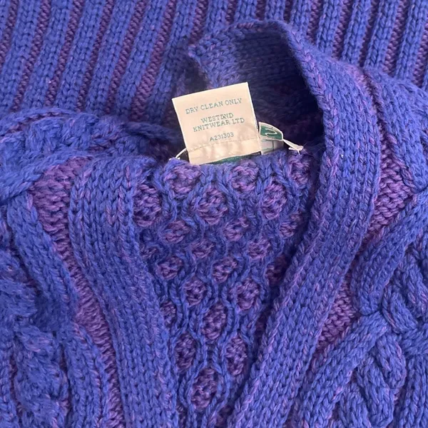 ARANCRAFTS Aran Crafts Merino Wool Purple Blue Cardigan Sweater Ireland Small - Image 9