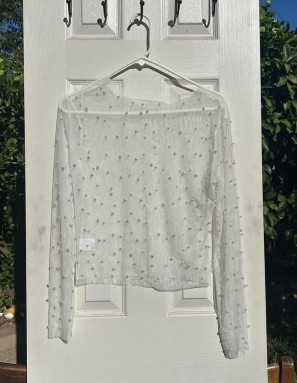 Mesh Pearl Top White Size L - Image 3