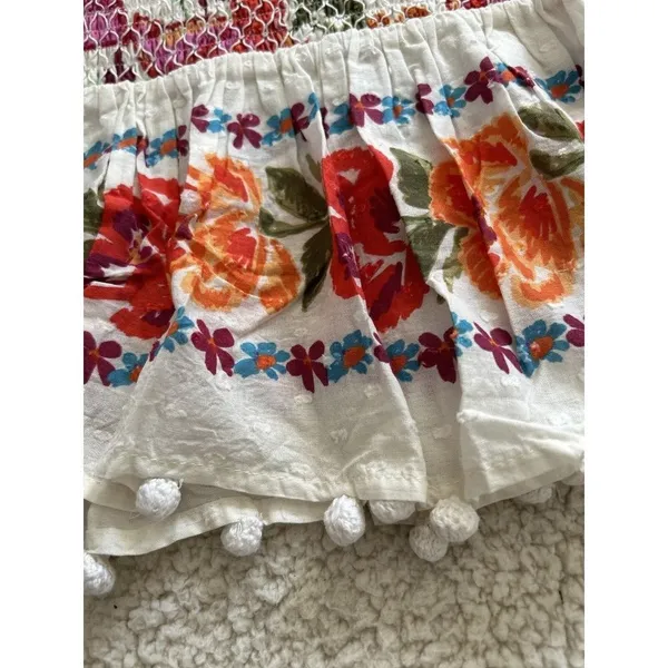 Farm Rio Womens Spring Bananas Smocked Mini Skirt Floral Pom Pom Trim Size M - Image 10