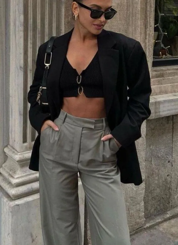 ZARA High Rise Pleated Wide Leg Trouser Pant khaki Women’s Size XS - Image 2