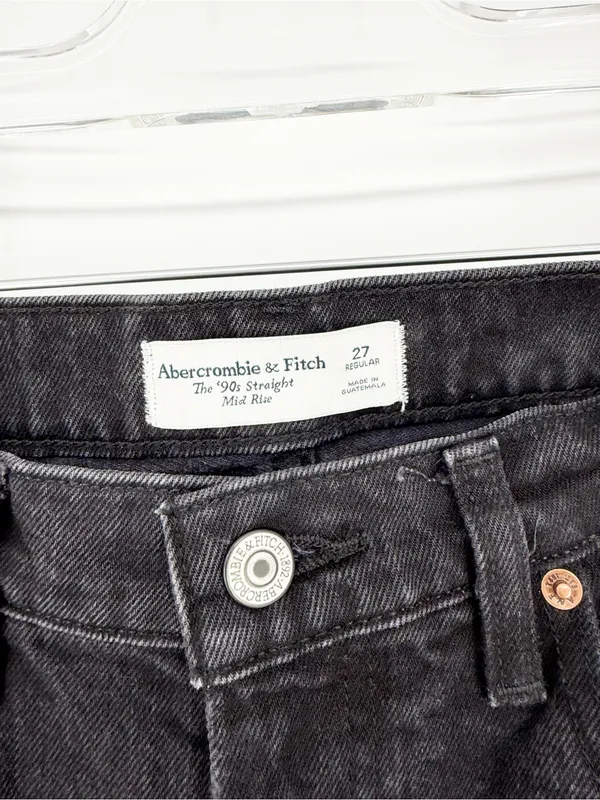 Abercrombie & Fitch 90s Straight Jeans Womens 27 Mid Rise Faded Black Denim - Image 6