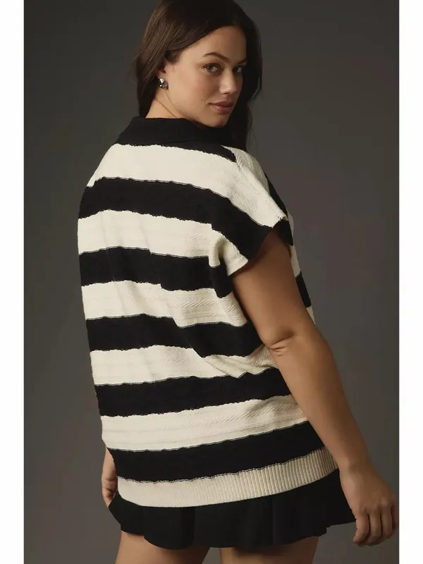 Anthropologie Maeve Oversized Textured Collared‎ Stripe Muscle Sweater Vest - Image 3