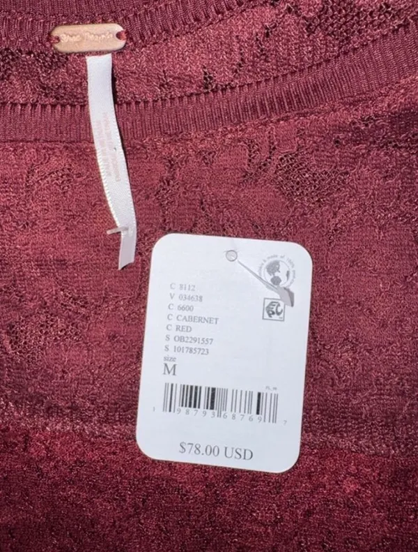 NWT Free People Burgundy Lace Long Sleeve Top M - Image 2