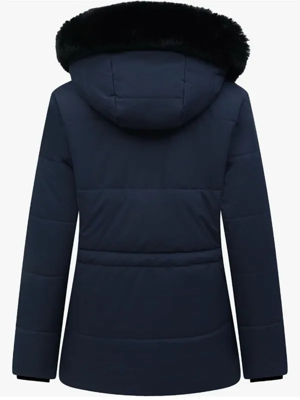 Women's Winter Anorak Hooded Knee-Length Water-Resistant Coat Navy Color AY6 - Image 3