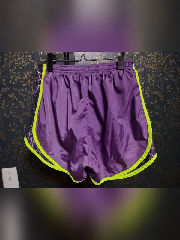 Nike Purple Running Shorts with Neon Lime Trim - Image 2