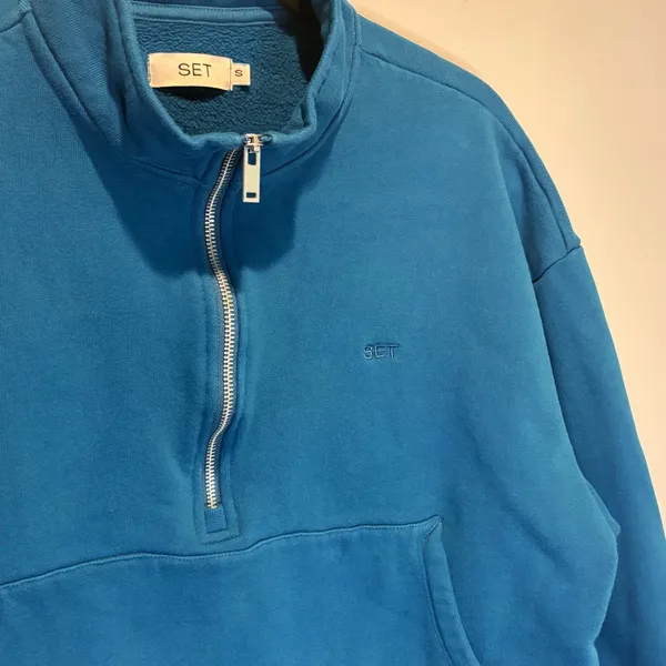Set Active Blue Cotton Cropped Quarter Zip Sweatshirt - size Small - Image 3