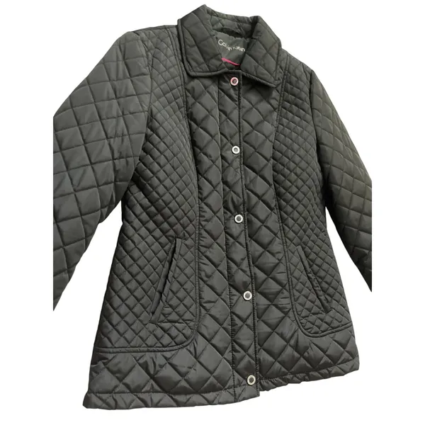 Calvin Klein Black Quilted Puffer Coat Full Zip &‎ Snap Collared Size Small - Image 6