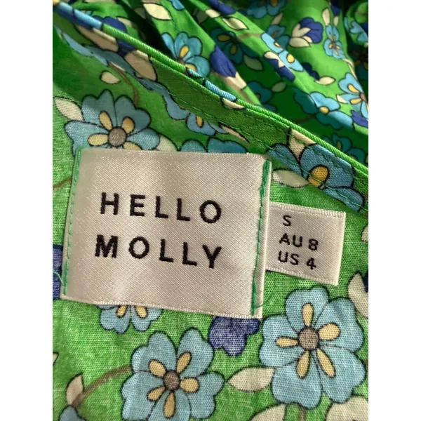 Hello Molly Green Floral One‎ Shoulder Cotton Sarong Mini Dress US 4 S 334 - Image 3