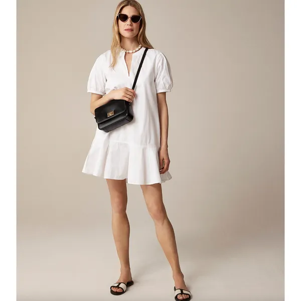 J.Crew Tall Delilah Dress Cotton Poplin Puff Sleeve Minimalist White Medium NWT - Image 4