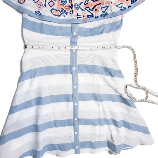 Sugarlips Embroidered Off Shoulder Striped Midi Dress Blue White D4843 Womens M - Image 11