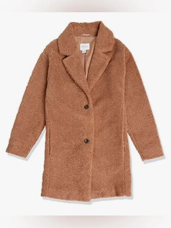 Relaxed Teddy Coat in Camel Brown - Image 4