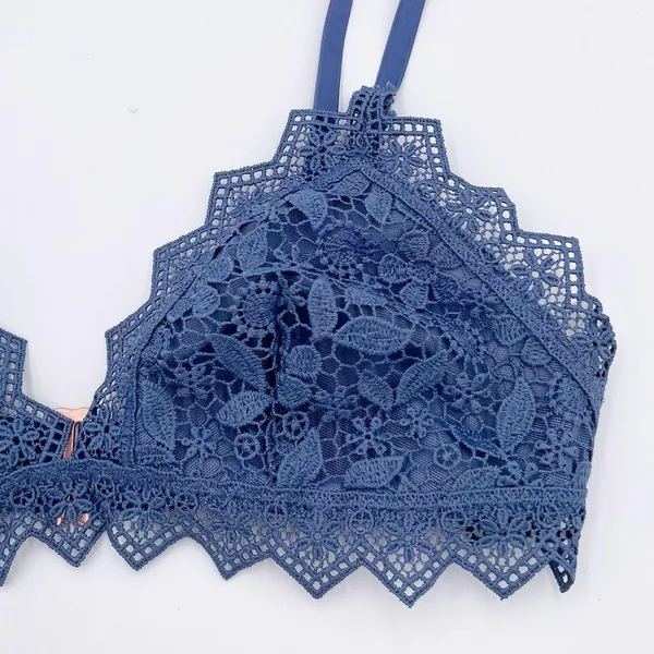 Aerie Floral Lace Triangle Bralette Bra Periwinkle Blue Gold Side Ring Size XS - Image 4