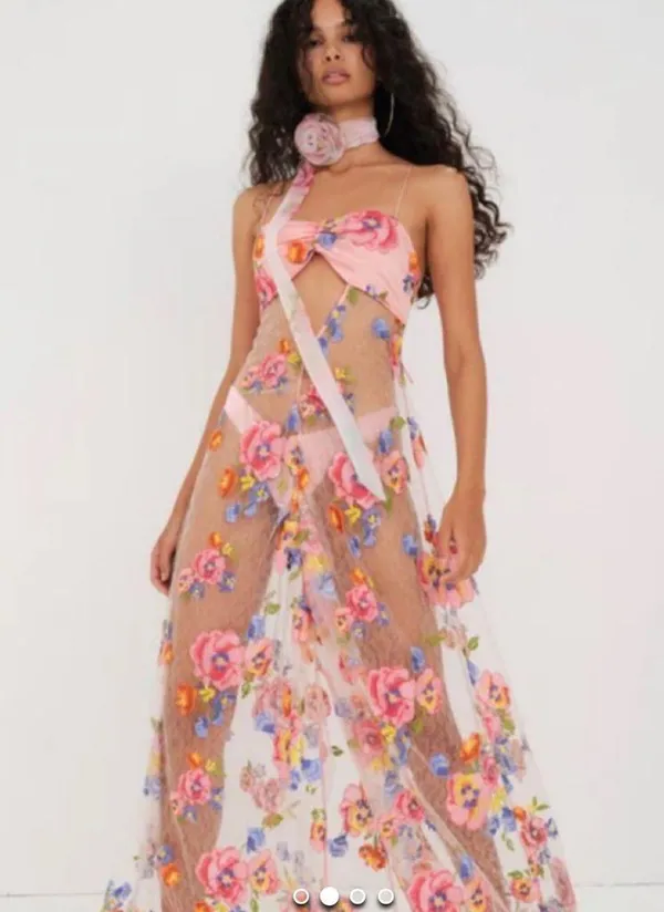 For Love & Lemons Embroidered Maxi Detailed Floral Appliqué NWT Size XS NWT - Image 8