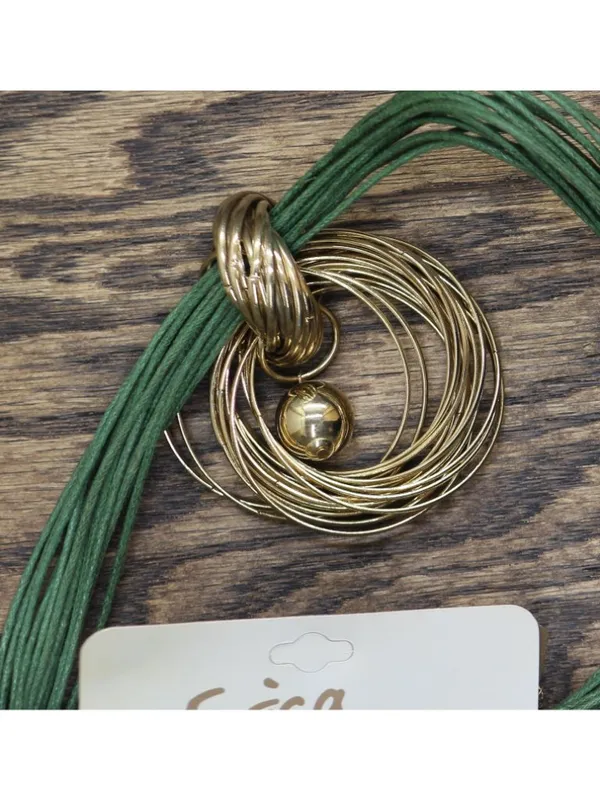 NWT Erica Lyons Corded Ring Nest Knot Pendant Necklace Gold / Green 17" + 3" - Image 2