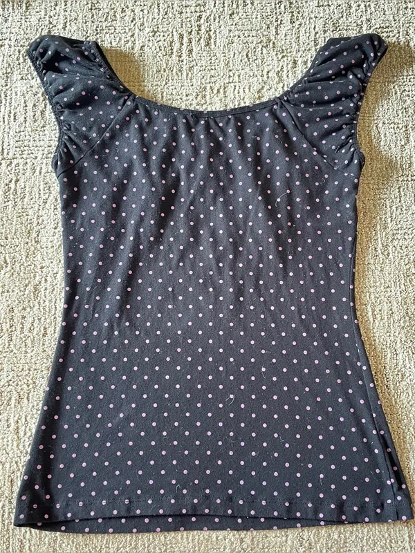 Y2K Black Pink Polka Dot Lace Trim Scoop Neck babydoll Top - Image 5