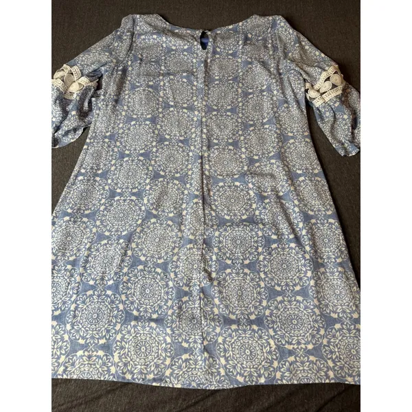 Luxology Blue White Mandala Print Bell Sleeve Dress Women's XL‎ - Image 6