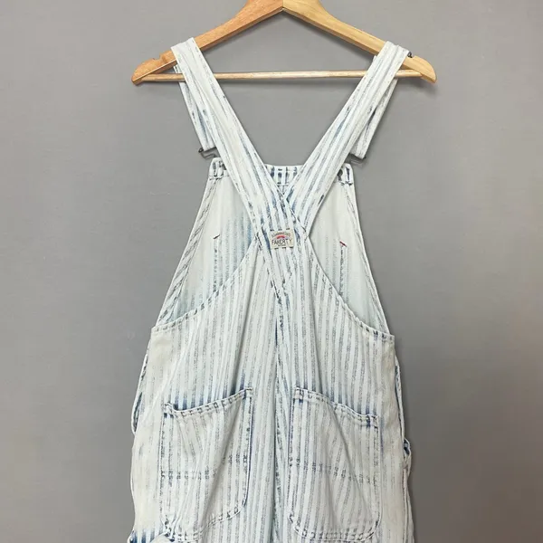 Faherty Overalls Topsail Railroad Stripe Faded Light‎ Wash Blue White Women XS - Image 9