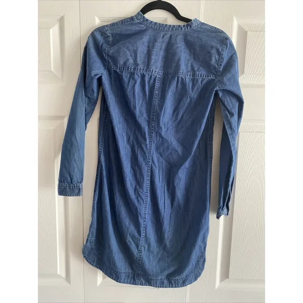 J.Crew Chambray Denim Shirt Dress Womens XXS Blue Tunic Long Sleeve F5528 Cotton - Image 3