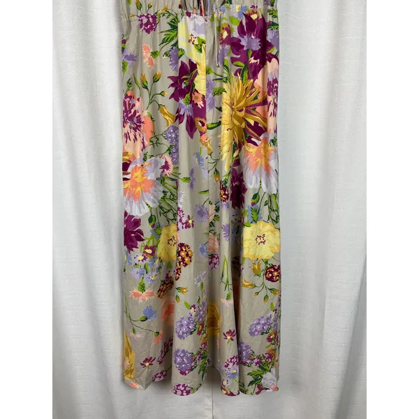 H&M Brown Purple&Pink Floral Deep V Linen&Cotton Maxi Dress Sz.M - Image 10