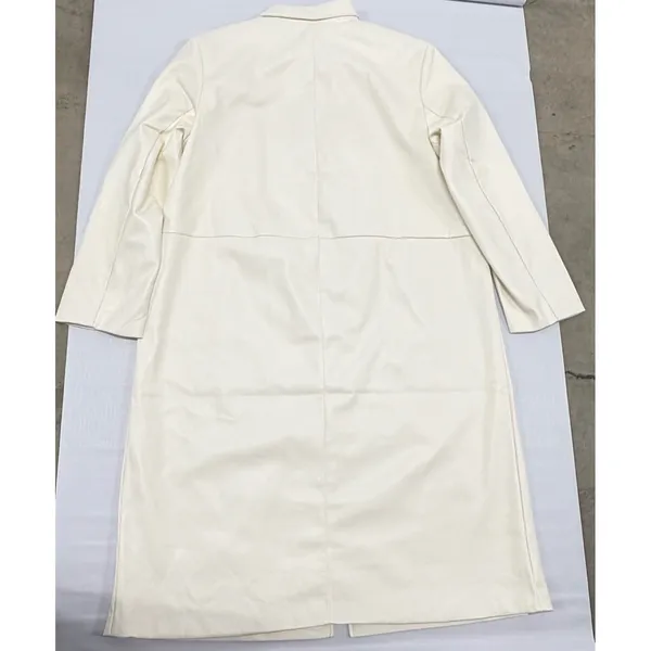Scoop Womens Faux Leather Utility Trench Coat Winter White XL Long Jacket Dirty - Image 10