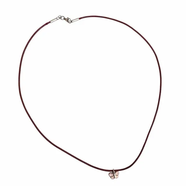 Coach Sterling Silver Pink Enamel Butterfly Necklace Red Leather Cord - Image 9