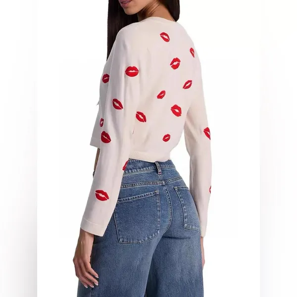 ALICE + OLIVIA Daroda Lip Cardigan Sweater - Soft White Mutli S - Image 2