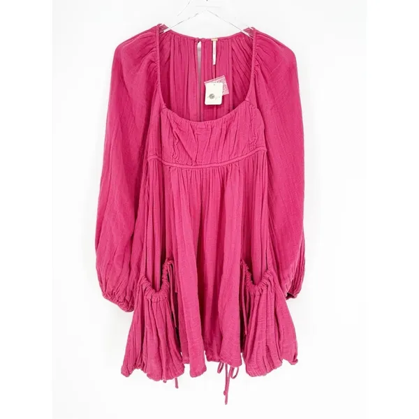 NWT Free People Clea Tie Back Mini‎ Dress Women's S Pink Boho Chic - Image 2