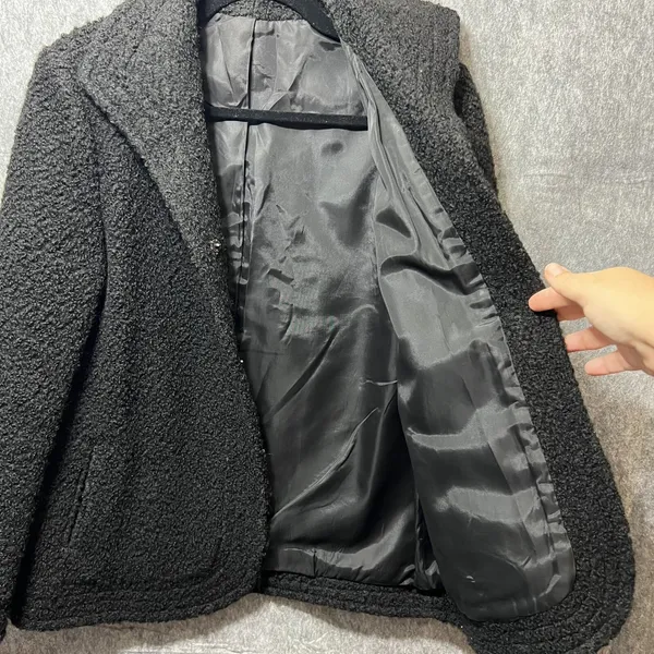 Vintage ILGWU Black Boucle Wool Jacket‎ Union Made Textured Blazer Coat - Image 11