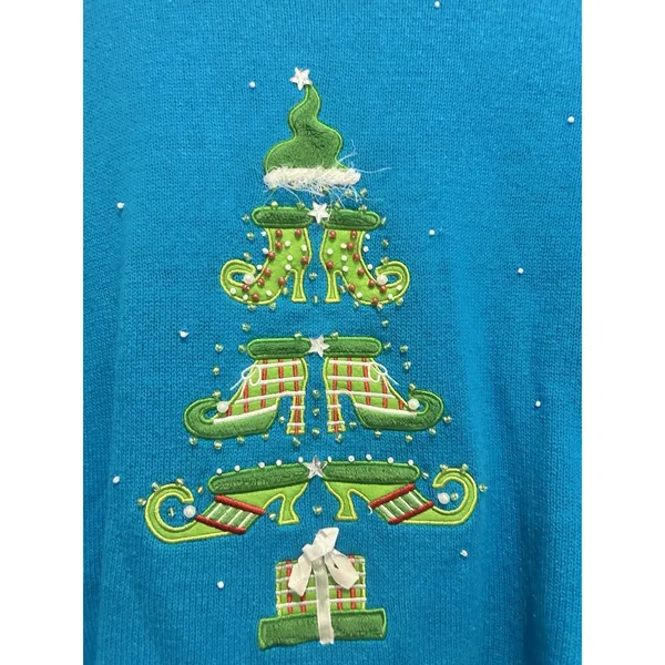 Mandal Bay Women’s Blue Sweater Size Small Christmas Elf Tree Whimsy Teacher - Image 2