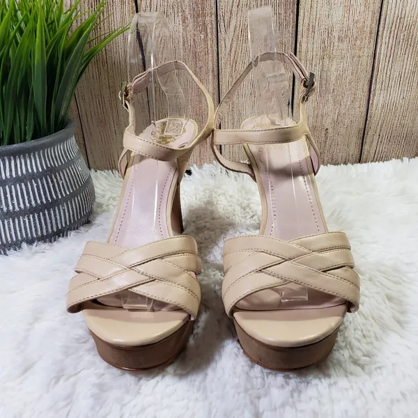 VINCE CAMUTO Women's Size 9.5 Wide Beige Ankle Strap, Open Toe Heels - Image 2