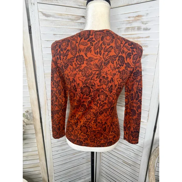 GARNET HILL Women's XS Signature Eco Merino Cardigan Botanical Forest Animals - Image 5