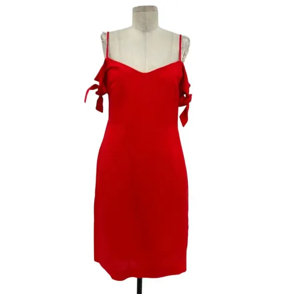 Abercrombie and Fitch Dress Sheath Tie Off the Shoulder Linen‎ Blend Red Size 4 - Image 3