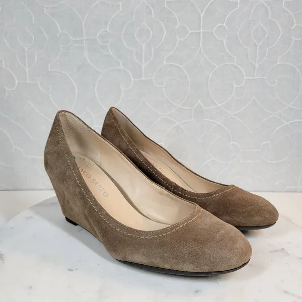 Franco Sarto Womens Zaina Shoes 8 Tan Suede Leather Wedge Slip On Round Toe - Image 2