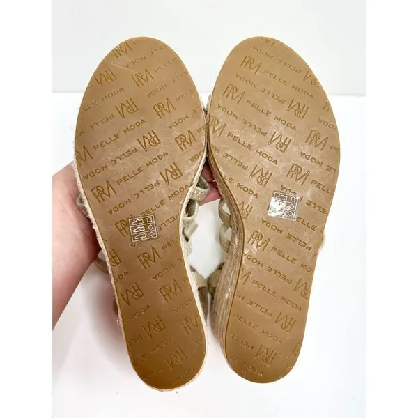 Pelle Moda Gold Metallic Strappy Espadrille Wedge Summer Sandals‎ 6.5M - Image 9